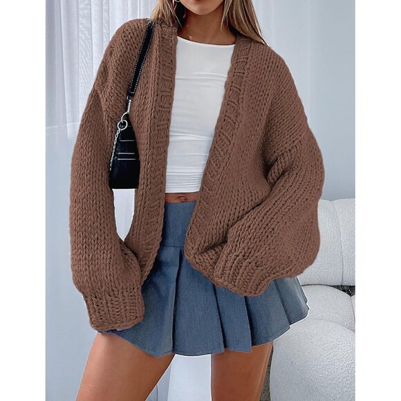 Womens Trendy Cardigan Sweaters Coffee Long Sleeve Chunky Knit Outfits - Picture 8 of 8